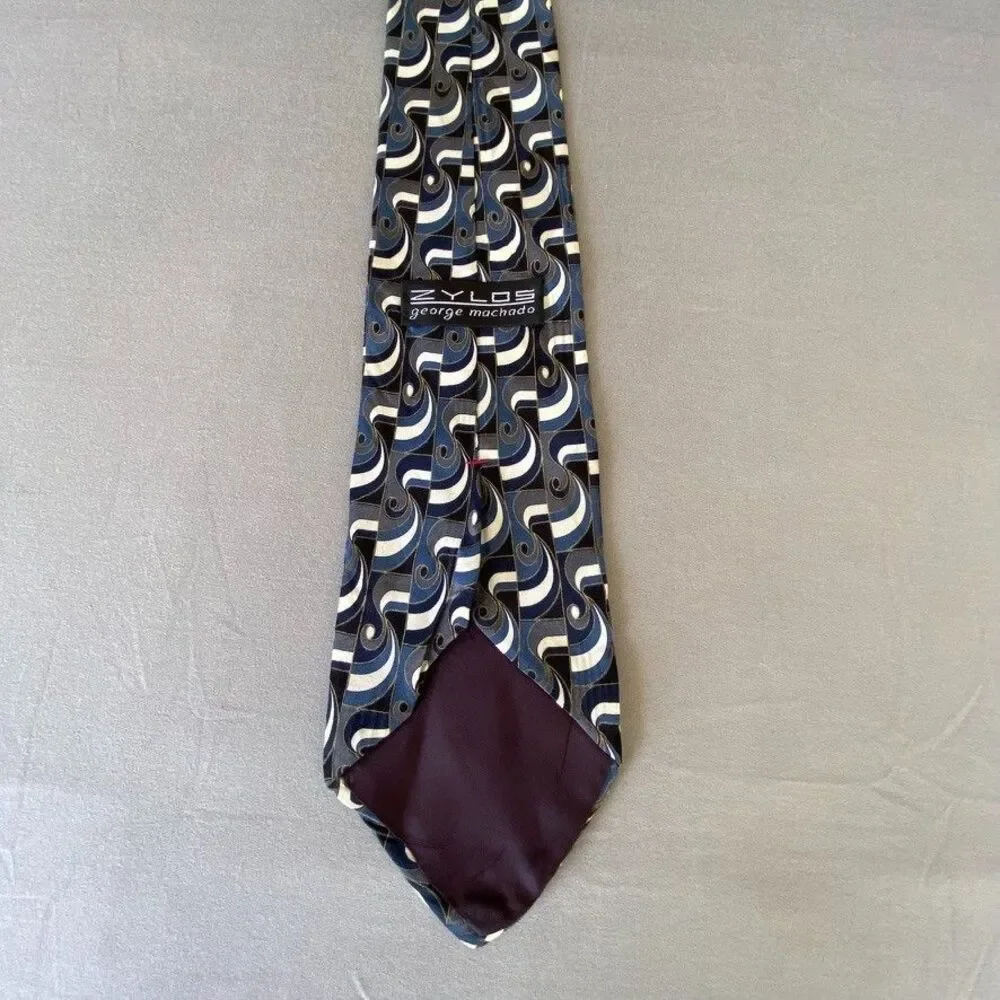 Zylos George Machado 100% Italian Silk Tie Blue Geometric USA 4